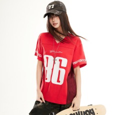 批发春季新款美式运动风透气<b class='q'>短袖</b>T恤女数字秋衣宽松<b class='q'>情侣</b><b class='q'>百搭</b>上衣男潮T