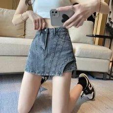 批发复古牛仔半身裙女<b class='q'>夏</b>季不规则小众包臀裙子高腰a字短裙防走光裙裤