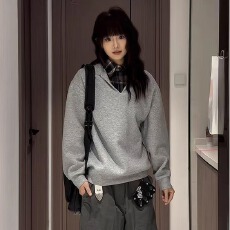 批发曼巴棉350克2026二浩假两件衬衫领<b class='q'>卫衣</b><b class='q'>男</b>女春上衣宽松套头衣服