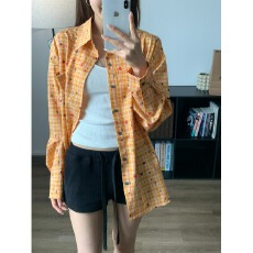 批发新款格子休闲<b class='q'>衬衫</b>男女款高街美式百搭慵懒<b class='q'>衬衣</b>长袖日常外套潮