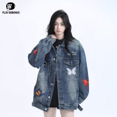 批发美式复古重工蝴蝶刺绣牛仔外套女春秋韩版<b class='q'>百搭</b>休闲外套夹克潮