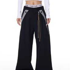 批发美式高级设计感阔腿<b class='q'>西装</b>休闲裤<b class='q'>男</b>女宽松垂感复古街头柳钉褶布长裤