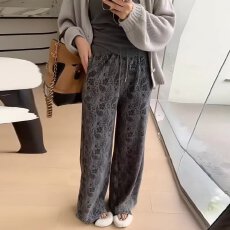 批发2025新款高腰冰丝<b class='q'>印花</b>直筒裤女夏季薄款宽松速干休闲小个子束脚裤