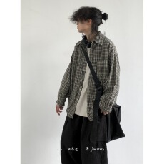 批发日系<b class='q'>街头</b>格子撞色宽松长袖衬衫男女美式复古宽松情侣休闲外套潮牌