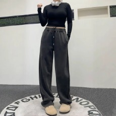 批发春季新款水洗阔腿裤女做旧垂感<b class='q'>休闲裤</b>男卫裤宽松直筒拖地裤长裤子