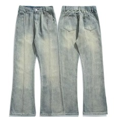 批发美式复古黄泥染男女弹力牛仔裤水洗做旧<b class='q'>休闲裤</b>子直筒长裤高街ins