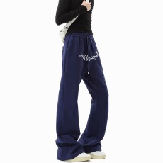 批发藏青色阿拉伯文刺绣卫裤女男春季高街直筒<b class='q'>休闲裤</b>窄版显瘦运动裤子