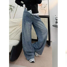 批发街头百搭个性爆款带钻<b class='q'>镶钻</b><b class='q'>牛仔裤</b>女春秋新款显瘦时尚拖地<b class='q'>牛仔裤</b>潮