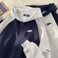 批发新款美式街复古插肩<b class='q'>开衫</b>连帽<b class='q'>卫衣</b>女春秋国潮男撞色情侣休闲外套