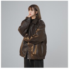 批发<b class='q'>秋</b>季新款PU皮纯色嘻哈外套上衣ins美式复古机车风皮夹克男女帅气