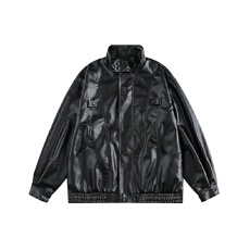 批发美式复古潮牌黑色皮衣外套女<b class='q'>秋</b>季高级帅气机车pu皮翻领夹克