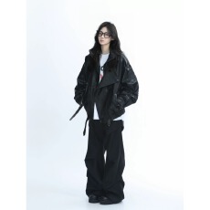 批发大码复古棕机车服PU皮衣外套女<b class='q'>冬</b>季宽松高级感气质胖mm女装