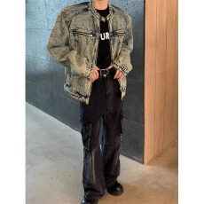 批发美式短款牛仔外套男女<b class='q'>冬</b>季潮牌水洗工装夹克复古cleanfit上衣