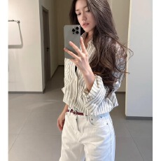 批发韩范宽松条纹<b class='q'>衬衫</b><b class='q'>女长袖</b>春2026新款复古港风<b class='q'>衬衣</b>休闲百搭叠穿上衣