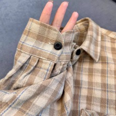 批发复古长袖格子<b class='q'>衬衫</b>女2025春秋新款韩系设计感小众宽松开衫上衣外套