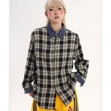 批发秋冬款磨毛棉格子衬衫女内搭外穿小个子衬衣翻领格纹秋百搭经典款