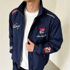 批发美式徽章刺绣立领棉服男女<b class='q'>冬</b>季座山雕飞行夹克潮牌痞帅机车服外套