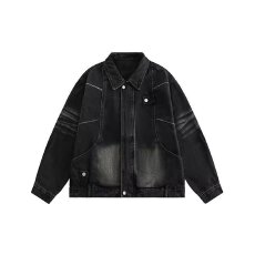 批发美式复古潮牌水洗做旧牛仔夹克男女春<b class='q'>秋</b>宽松潮流百搭情侣外套