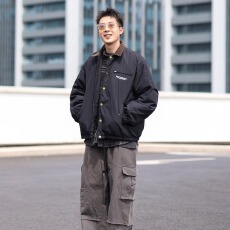 批发拼接翻领灯芯绒外套2026春<b class='q'>秋</b>季新款复古工装哈灵顿夹克男女同款