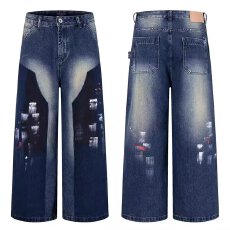 批发复古蓝花朵刺绣<b class='q'>牛仔裤</b>女2026春秋季新款梨形宽松显瘦直筒裤阔腿裤