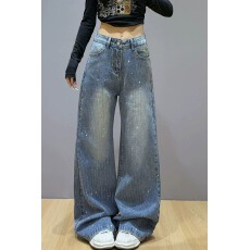 批发ins潮通勤个性爆款带钻<b class='q'>镶钻</b><b class='q'>牛仔裤</b>女春秋款显瘦时尚拖地<b class='q'>牛仔裤</b>潮