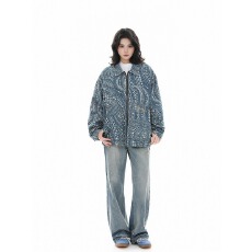 批发牛仔<b class='q'>外套</b>美式前言日记复古波点翻领百搭宽松<b class='q'>休闲</b>潮牌工装上衣女