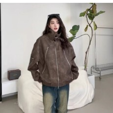 批发美式复古做旧PU<b class='q'>皮衣</b><b class='q'>男</b>女2026新款春秋季帅气百搭工装设计感外套潮