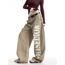 批发美式复古解构水洗印花牛仔裤<b class='q'>男</b>女cleanfit休闲宽松阔腿情侣工装裤