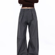 批发美式十八先生褶皱弯刀西裤宽松垂坠感休闲微喇cleanfit长裤子<b class='q'>男</b>女