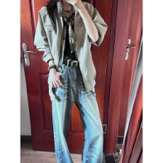 批发美式正派雾面扎染<b class='q'>皮衣</b>外套女<b class='q'>男</b>春秋痞帅机车飞行员夹克立领棒球服