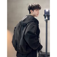 批发雾面pu皮夹克男女春秋季潮牌痞帅机车服<b class='q'>皮衣</b>美式潮牌连帽情侣外套