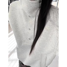 批发纽扣拼接格纹立领翻领<b class='q'>卫衣</b>男女春季美式复古设计独特<b class='q'>宽松</b>长袖上衣