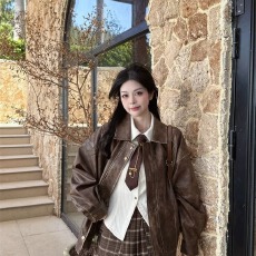 批发简约皮衣外套男女2026年春季新款复古港风宽松上衣皮夹克情侣装