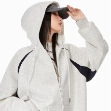 批发潮酷美式撞色连帽卫衣外套女帅气街头休闲复古拉链开衫宽松上衣