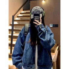 批发韩版正派宽松渐变水洗拉链复古夹克外套男女春秋设计感情侣牛仔衣