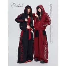 批发纯棉复牛奶丝荆棘花体哥特未来感休闲裤重工辣妹卫裤美式<b class='q'>运动</b>裤