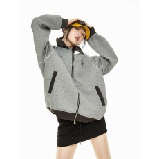 批发2025男女同款针织拼接立领夹克学生青少年日系运动外套