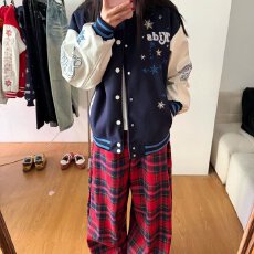 批发原创美式复古雪花珍珠刺绣棒球服春秋外套男女情侣装夹克