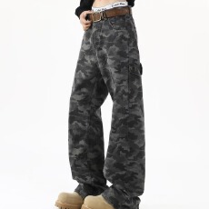批发美式高街<b class='q'>迷彩</b>风复古系带宽松休闲直筒工装牛仔<b class='q'>裤</b>休闲<b class='q'>裤</b>冲锋<b class='q'>裤</b>长<b class='q'>裤</b>