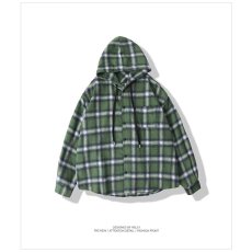 批发美式复古格子连帽<b class='q'>衬衫</b>男女2026春新款慵懒风穿搭百搭<b class='q'>长袖</b>外套