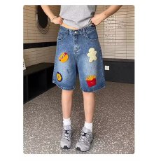 批发五分裤牛仔美式潮人邦五分裤<b class='q'>牛仔裤</b>男女春夏高腰宽松阔腿短裤潮