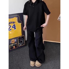 批发美式松弛polo衫短袖男女夏季boxy版型空气棉翻领t恤解构拼接短袖