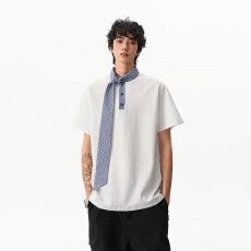 批发格子领带航海系短袖P0L0衫男女设计感T恤夏季假两件情侣上衣