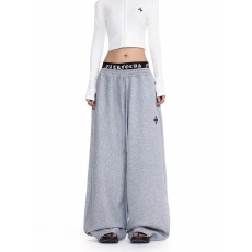 批发美式复古简约印花松紧腰<b class='q'>休闲</b>卫裤男女宽松百搭慵懒感<b class='q'>运动</b>阔腿长裤