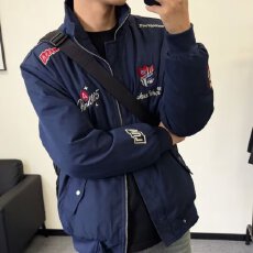 批发黑色美式刺绣<b class='q'>夹克</b><b class='q'>男</b>女2026春季可拆卸连帽座山雕外套潮牌机车服