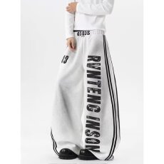 批发美式复古运动风字母印花卫裤男女宽松设计感阔腿裤休闲裤<b class='q'>冬</b>季