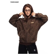 批发美式TT连帽拉链豹纹<b class='q'>开衫</b>外套女春秋季新款宽松遮肉显瘦百搭<b class='q'>卫衣</b>潮