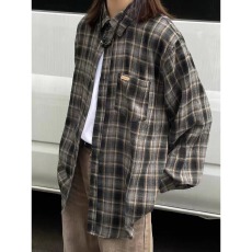 批发格子衬衫美式鸿锐长袖衬衣男女春夏秋宽松情侣衬衣百搭休闲外套