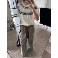 批发夏季新款提花设计老钱风圆领针织短袖t恤穿搭高级感半袖上衣<b class='q'>男</b>女