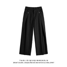 批发美式高级感双褶垂感<b class='q'>西裤</b><b class='q'>男</b>女春秋cleanfit老钱风宽松通勤阔腿裤潮